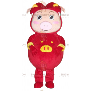 Costume de mascotte BIGGYMONKEY™ de cochon rose habillé d'un
