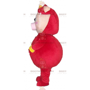 BIGGYMONKEY™ roze varken mascottekostuum gekleed in rood en geel kostuum - Varken mascottes - BiggyMonkey.com