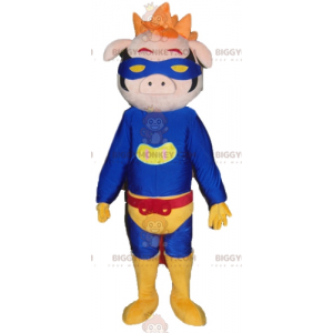 Pig BIGGYMONKEY™ Mascot Costume Dressed In Superhero Costume -