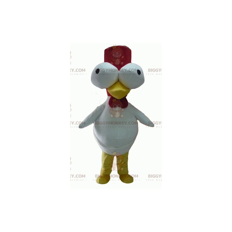 BIGGYMONKEY™ Mascot Costume White and Red Rooster with Googly