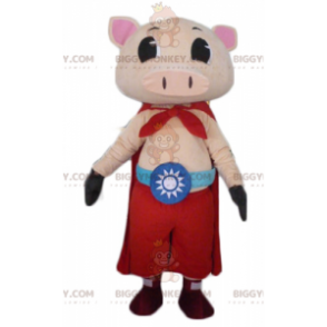 Στολή μασκότ Pink Pig BIGGYMONKEY™ με παντελόνι και κάπα -