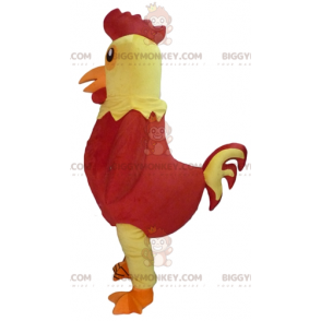 Giant Rooster Gul och röd höna BIGGYMONKEY™ maskotdräkt - Höns maskot - tuppar - kycklingar - BiggyMonkey.com