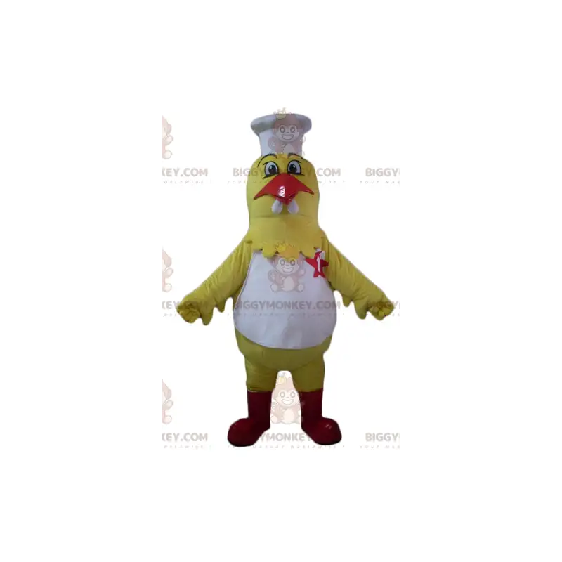 BIGGYMONKEY™ maskotkostume Kæmpe gul høne i kokketøj - BIGGYMONKEY™ maskotkostume Kæmpe gul høne i kokketøj -