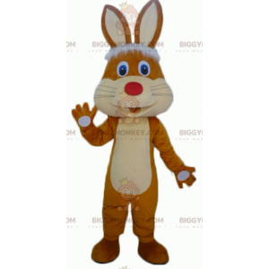 Söt och glad brun och beige kanin BIGGYMONKEY™ maskotdräkt -
