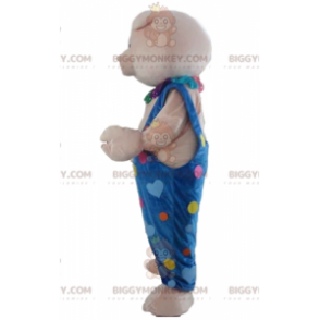BIGGYMONKEY™ Mascot Costume Pink Pig In Blue Overalls With Colorful Hearts - Pig Mascots - BIGGYMONKEY_02711 - BiggyMonkey.com