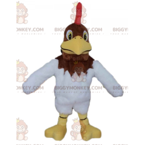 Ruskea ja valkoinen kukko Red Crest BIGGYMONKEY™ maskottiasulla