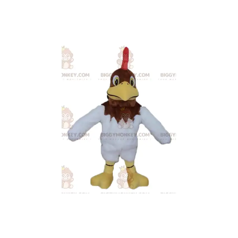 Brown and White Rooster with Red Crest BIGGYMONKEY™ Mascot Brown and White Rooster with Red Crest BIGGYMONKEY™ Mascot