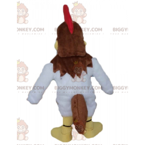 Traje de mascote BIGGYMONKEY™ de galo marrom e branco com