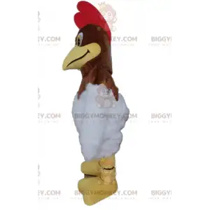Brown and White Rooster with Red Crest BIGGYMONKEY™ Mascot