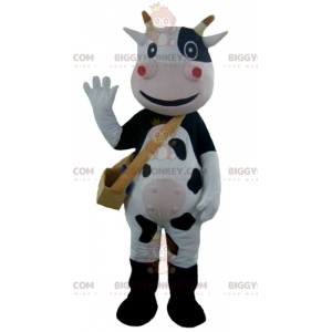 Costume de mascotte BIGGYMONKEY™ de vache noire blanche et rose