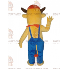 BIGGYMONKEY™ brun ko i blå overalls maskotkostume - Ko-maskoter - BIGGYMONKEY_02724 - BiggyMonkey.com