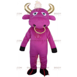 Kostým maskota BIGGYMONKEY™ Růžová kráva se zlatými rohy a