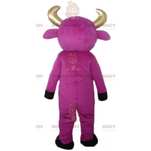 Kostým maskota BIGGYMONKEY™ Růžová kráva se zlatými rohy a prstenem - Krávy maskoti - BIGGYMONKEY_02725 - BiggyMonkey.com