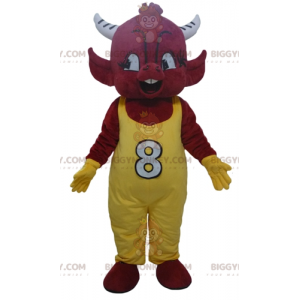 BIGGYMONKEY™ maskotkostume Red Imp Devil i gule overalls - Uklassificerede maskoter - BIGGYMONKEY_02729 - BiggyMonkey.com