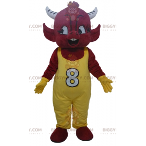 BIGGYMONKEY™ Maskottchen-Kostüm Roter Kobold im gelben Overall