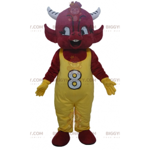 BIGGYMONKEY™ maskotkostume Red Imp Devil i gule overalls - Uklassificerede maskoter - BIGGYMONKEY_02729 - BiggyMonkey.com