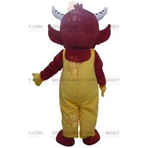 BIGGYMONKEY™ maskotkostume rød lille djævel i gule overalls