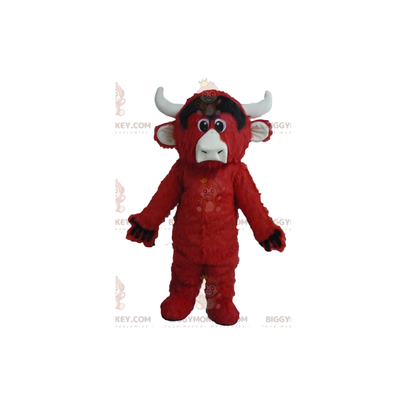 BIGGYMONKEY™ Alle harige rood-zwart-witte koe mascotte kostuum BIGGYMONKEY™ Alle harige rood-zwart-witte koe mascotte kostuum