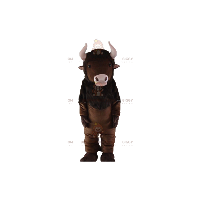 BIGGYMONKEY™ Mascottekostuum bruine bizon met roze hoorns - BIGGYMONKEY™ Mascottekostuum bruine bizon met roze hoorns -