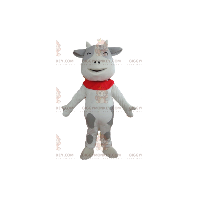 Costume de mascotte BIGGYMONKEY™ de vache blanche et grise Costume de mascotte BIGGYMONKEY™ de vache blanche et grise