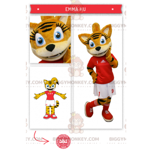 BIGGYMONKEY™ πορτοκαλί τιγρέ μασκότ γάτας με στολή Cheerleader - Μασκότ για γάτες - BIGGYMONKEY_0290 - BiggyMonkey.com