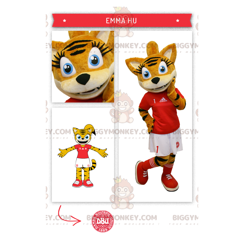 Costume de mascotte BIGGYMONKEY™ de chat orange tigré en tenue Costume de mascotte BIGGYMONKEY™ de chat orange tigré en tenue