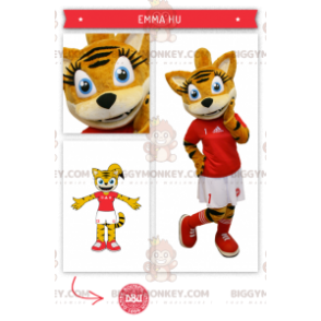 BIGGYMONKEY™ Orange Tabby kattmaskotdräkt i cheerleaderoutfit -