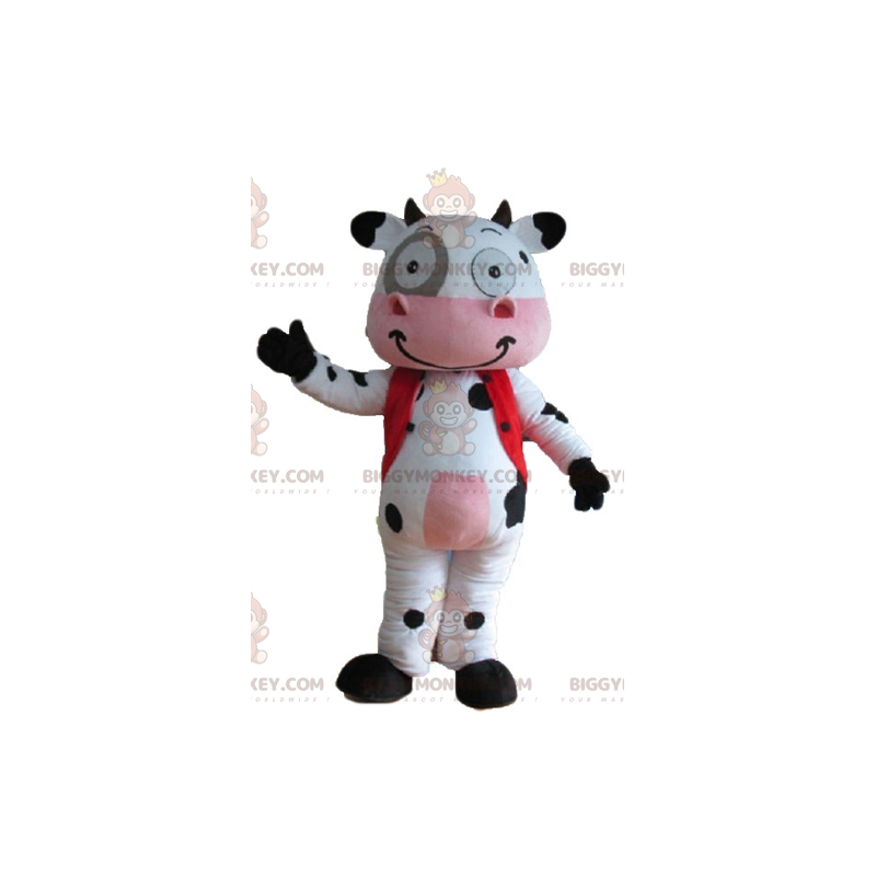 Traje de mascote BIGGYMONKEY™ de vaca branca e rosa muito Traje de mascote BIGGYMONKEY™ de vaca branca e rosa muito