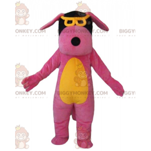 BIGGYMONKEY™ Hundemaskotkostume Pink Gul og Sort med briller -