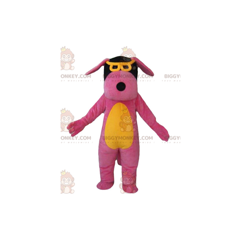 BIGGYMONKEY™ Costume mascotte cane rosa giallo e nero con BIGGYMONKEY™ Costume mascotte cane rosa giallo e nero con