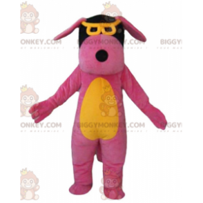 BIGGYMONKEY™ Hondenmascottekostuum roze geel en zwart met bril