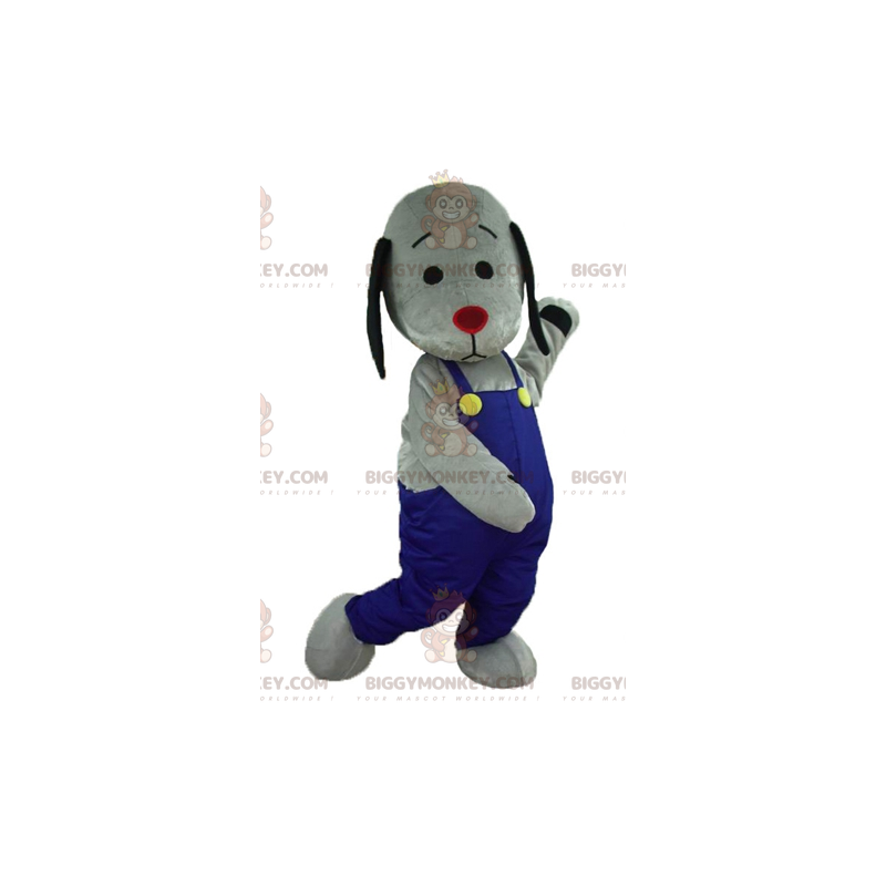 BIGGYMONKEY™ Maskotdräkt Grå och svart hund med blå overall - BIGGYMONKEY™ Maskotdräkt Grå och svart hund med blå overall -
