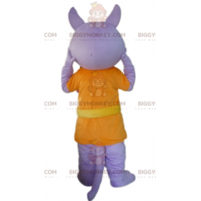 Στολή μασκότ Purple Wolf BIGGYMONKEY™ ντυμένη με πορτοκαλί