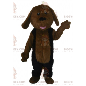 BIGGYMONKEY™ Mascot Costume All Hairy Brown Dog in Black Outfit