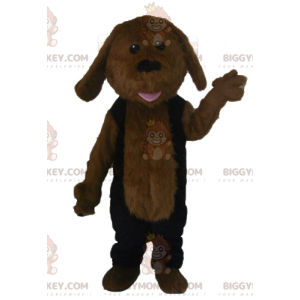 BIGGYMONKEY™ maskotdräkt Helt hårig brun hund i svart outfit -