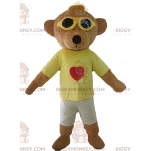 Bruin Teddy BIGGYMONKEY™ mascottekostuum in kleurrijke outfit