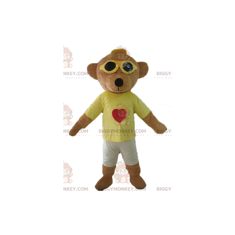 Καφέ στολή μασκότ Teddy BIGGYMONKEY™ σε πολύχρωμη στολή με γυαλιά - Μασκότ αρκούδας - BIGGYMONKEY_02752 - BiggyMonkey.com