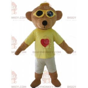 Καφέ στολή μασκότ Teddy BIGGYMONKEY™ σε πολύχρωμη στολή με γυαλιά - Μασκότ αρκούδας - BIGGYMONKEY_02752 - BiggyMonkey.com