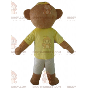 Bruin Teddy BIGGYMONKEY™ mascottekostuum in kleurrijke outfit