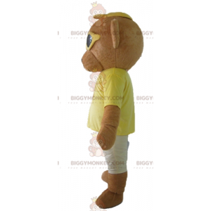 Καφέ στολή μασκότ Teddy BIGGYMONKEY™ σε πολύχρωμη στολή με γυαλιά - Μασκότ αρκούδας - BIGGYMONKEY_02752 - BiggyMonkey.com