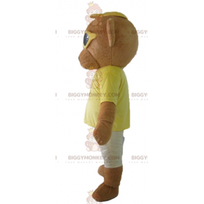 Καφέ στολή μασκότ Teddy BIGGYMONKEY™ σε πολύχρωμη στολή με γυαλιά - Μασκότ αρκούδας - BIGGYMONKEY_02752 - BiggyMonkey.com