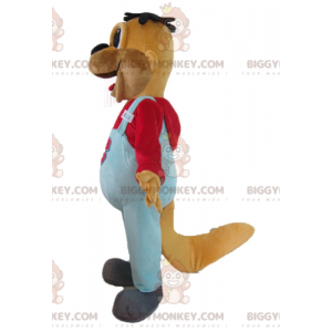 BIGGYMONKEY™ Brown Beaver Mascot Costume With Blue Overalls -