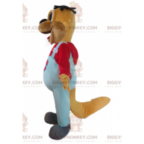BIGGYMONKEY™ Brown Beaver Mascot Costume With Blue Overalls -