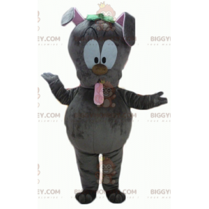 Fantasia de mascote BIGGYMONKEY™ de coelho cinza com a língua