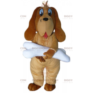 BIGGYMONKEY™ maskottiasu, ruskea koira, jättiläisvalkoisella
