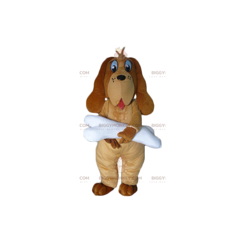 BIGGYMONKEY™ Mascot Costume Brown Dog with Giant White Bone –