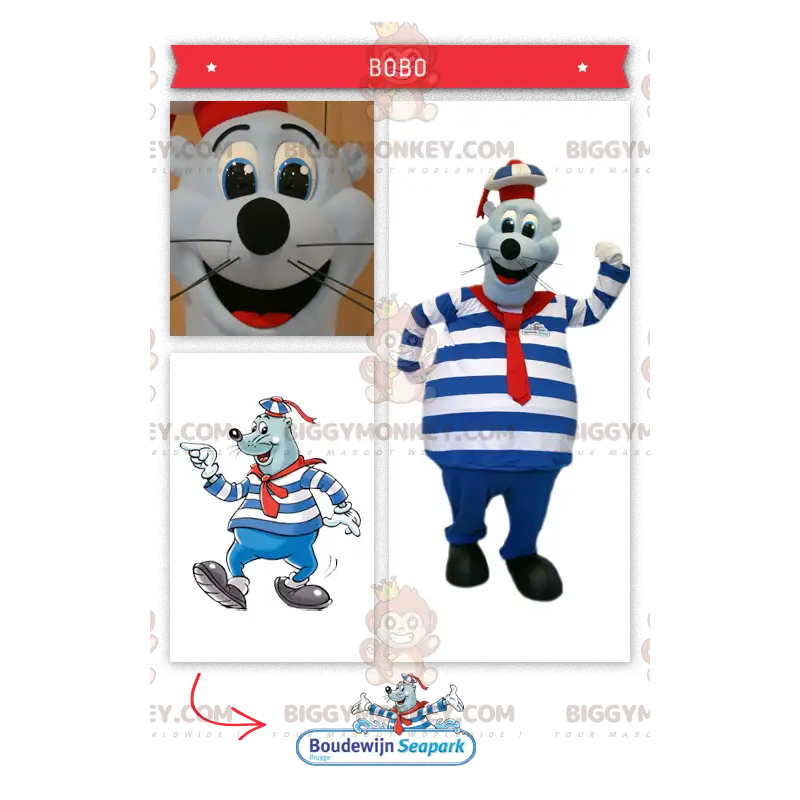 Costume de mascotte BIGGYMONKEY™ d'otarie de phoque en tenue de Costume de mascotte BIGGYMONKEY™ d'otarie de phoque en tenue de