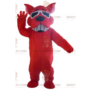 BIGGYMONKEY™ leende röd hundmaskotdräkt med solglasögon -