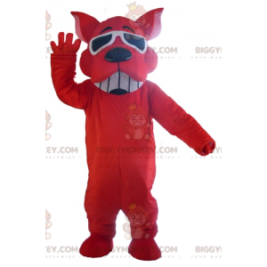 BIGGYMONKEY™ Smiling Red Dog Mascot Costume With Sunglasses –