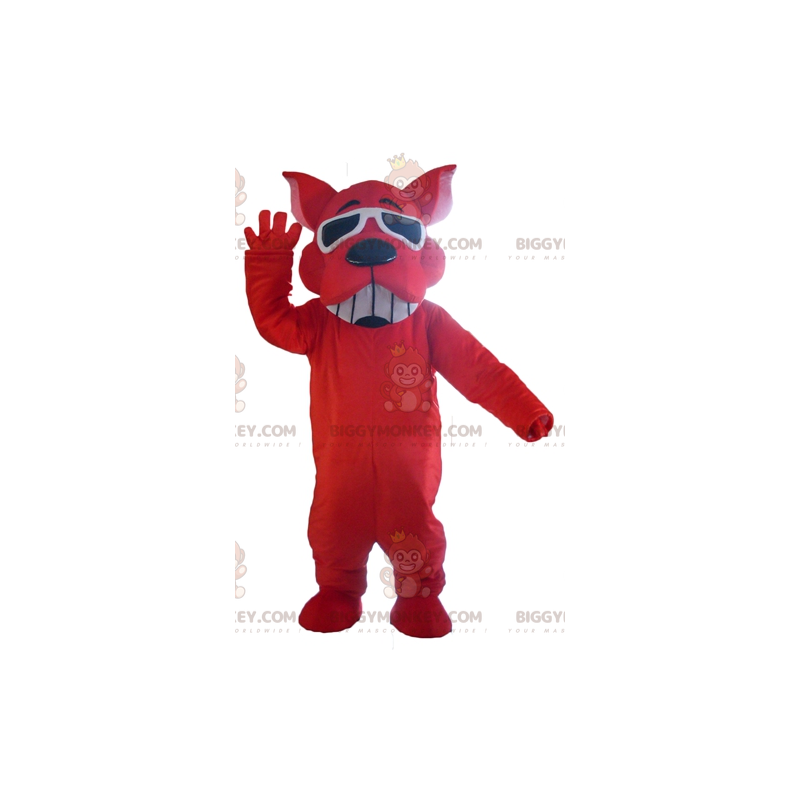 BIGGYMONKEY™ Mascottekostuum voor lachende rode hond met BIGGYMONKEY™ Mascottekostuum voor lachende rode hond met